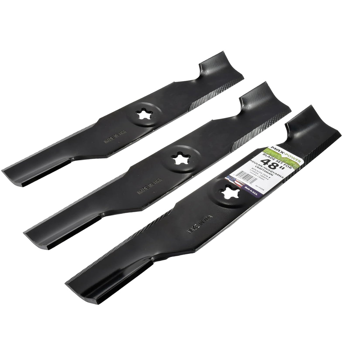 Maxpower Juego 3 Cuchillas Cortacésped 48 pulgadas Craftsman, Husqvarna, Poulan