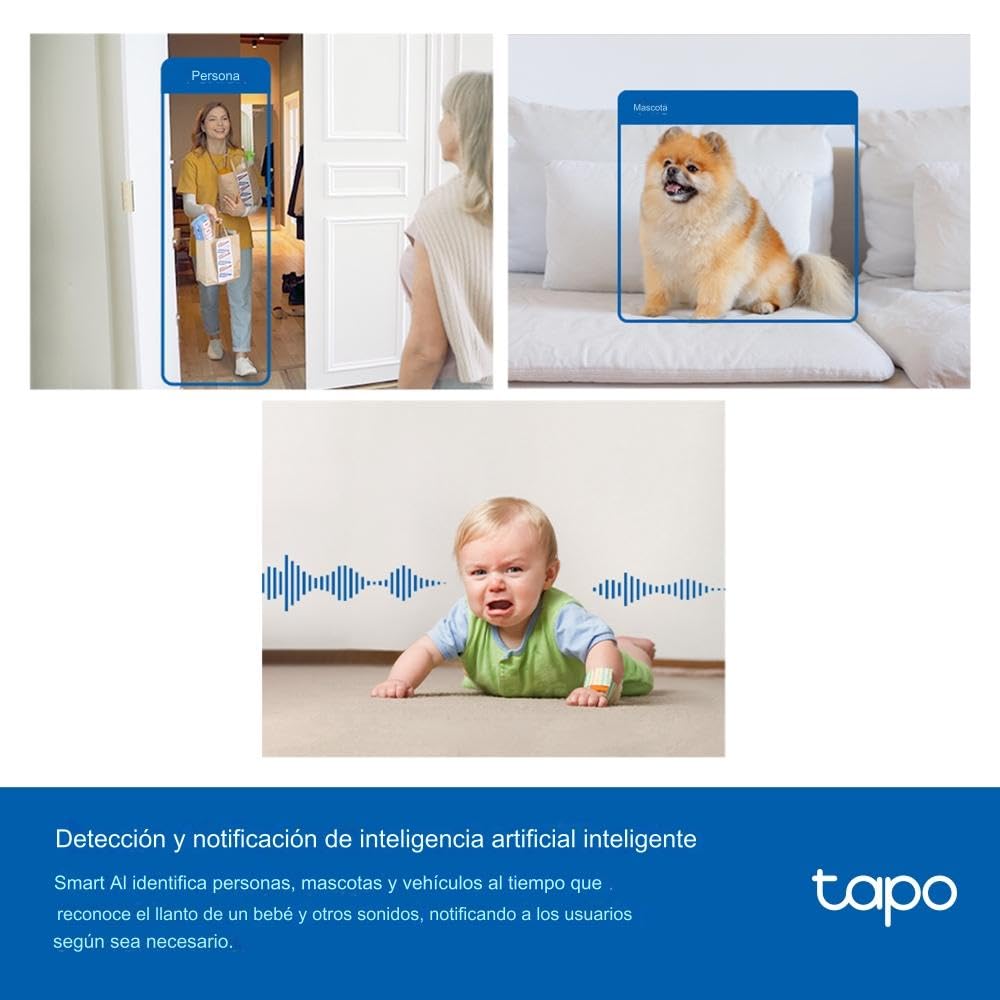 Tapo C125, Cámara de Seguridad con IA, 4MP, visión Nocturna, Audio de Dos vías, función de detección con IA incorporada, notificación de Alerta, Funciona con HomeKit, Alexa y Google
