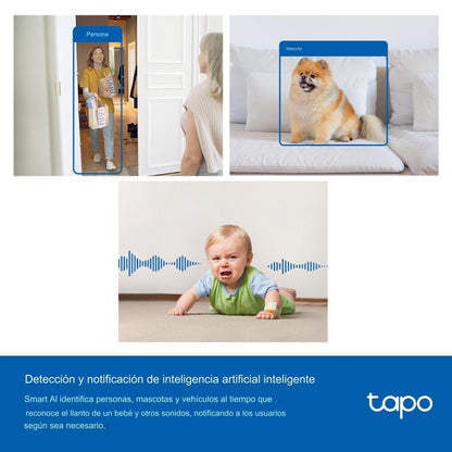 Tapo C125, Cámara de Seguridad con IA, 4MP, visión Nocturna, Audio de Dos vías, función de detección con IA incorporada, notificación de Alerta, Funciona con HomeKit, Alexa y Google