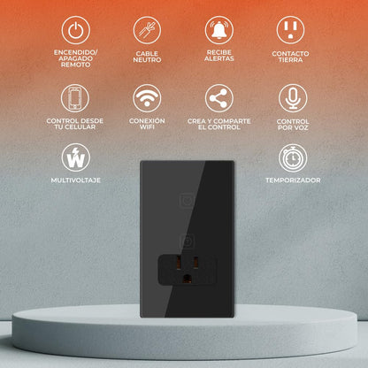 Tecnolite Connect - Apagador con Contacto Inteligente WiFi 1 Botón Táctil y 1 Enchufe, Cable Neutro, Compatible con App móvil, Alexa, Google y Siri