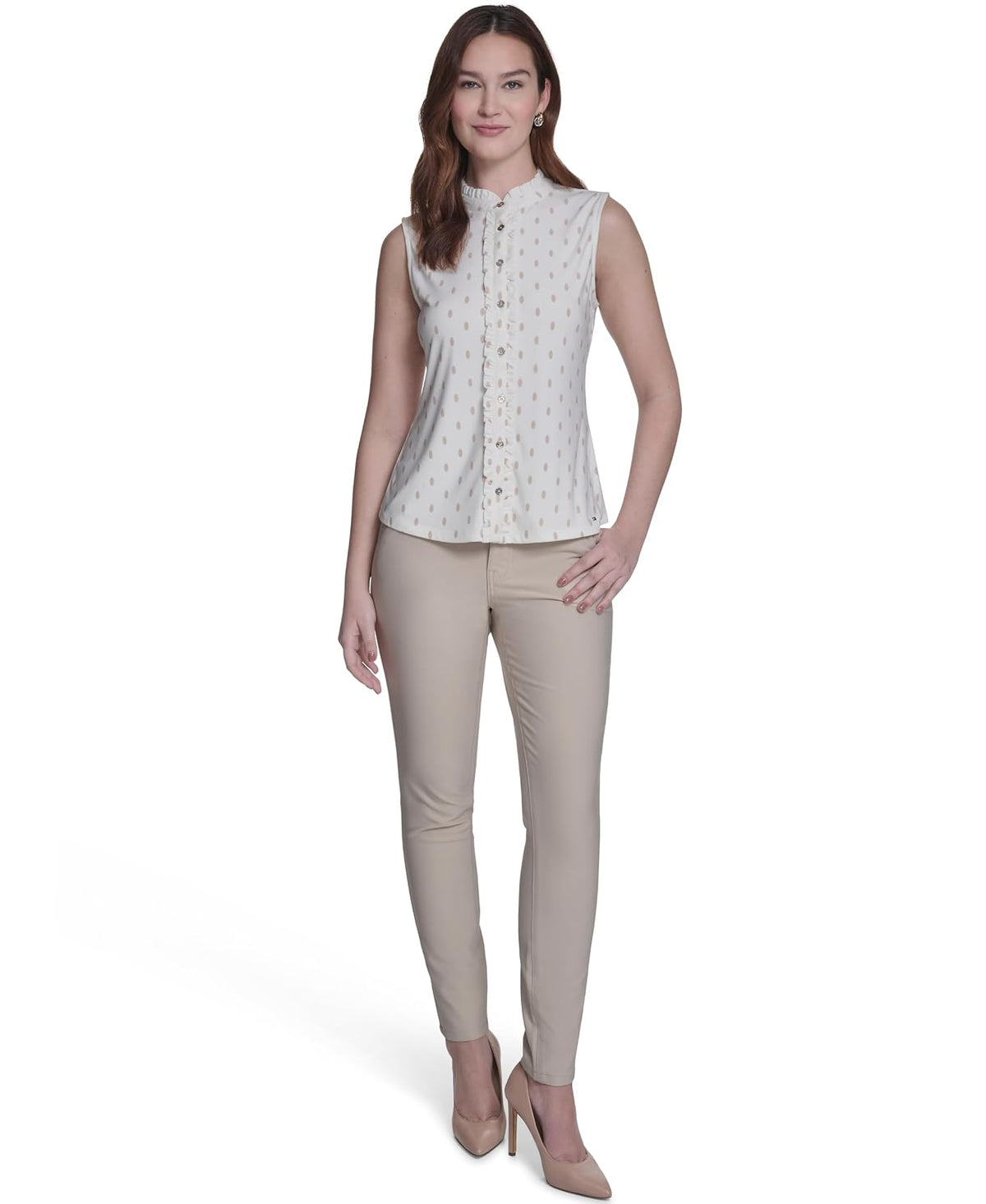 Tommy Hilfiger Parte Superior de Punto sin Mangas con botón Delantero con Cuello clásico Blusas para Mujer