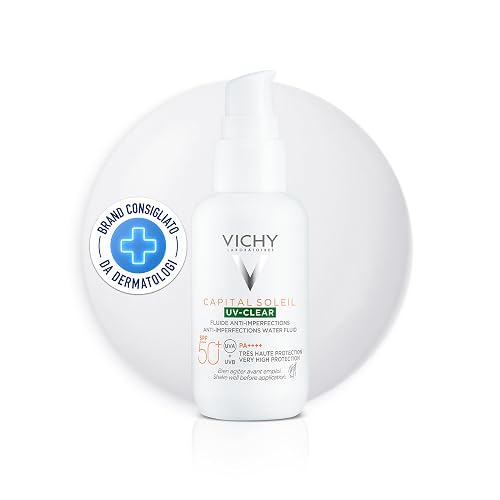 Vichy Capital Soleil UV-Clear Protector Solar Dermatológico FPS50+ 50ml | Anti-Imperfecciones, Textura Ultra Fluida, Acción Anti-Brillo, Ideal para Piel Mixta a Grasa
