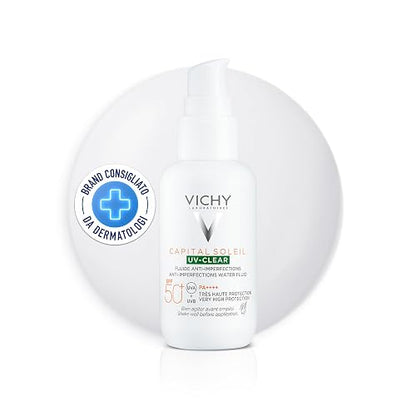 Vichy Capital Soleil UV-Clear Protector Solar Dermatológico FPS50+ 50ml | Anti-Imperfecciones, Textura Ultra Fluida, Acción Anti-Brillo, Ideal para Piel Mixta a Grasa
