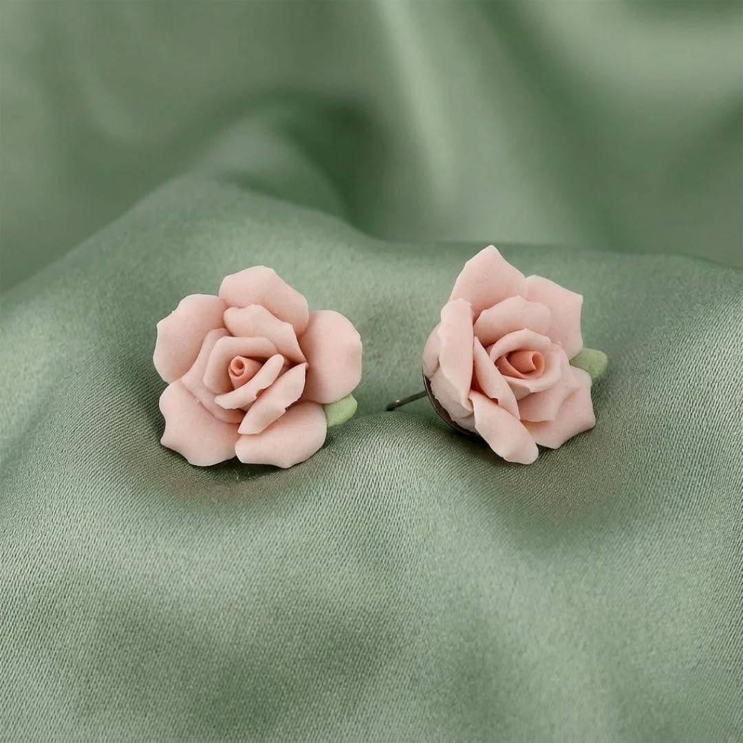 1928 Jewelry Classic Porcelain Rose Post Earrings