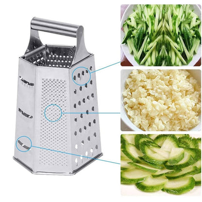 Aleissi | Rallador Manual para Queso, Verduras y Frutas con 6 Diferentes Tipos de Rallado, Fabricado en Acero Inoxidble