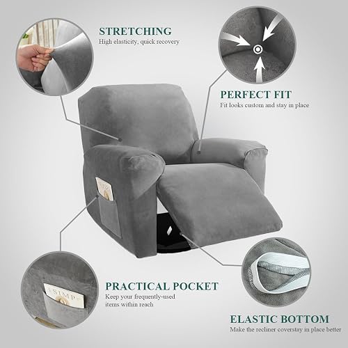 NORTHERN BROTHERS - Fundas elásticas para sillas reclinables, Fundas de Terciopelo Antideslizante, Fundas reclinables Suaves y Gruesas, Lavables para Mascotas, Color Gris Claro