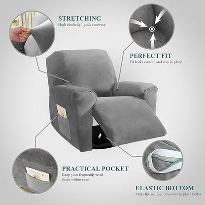 NORTHERN BROTHERS - Fundas elásticas para sillas reclinables, Fundas de Terciopelo Antideslizante, Fundas reclinables Suaves y Gruesas, Lavables para Mascotas, Color Gris Claro