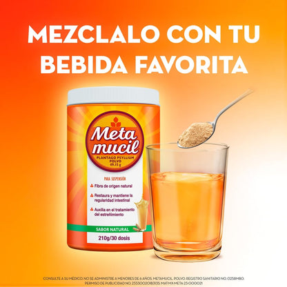 Metamucil Fibra Sabor Natural tarro de 504g 72 dosis