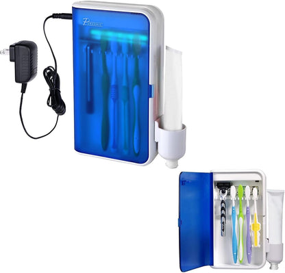 Pursonic - Soporte desinfectante para cepillos de dientes UV montado en la pared, 5 ranuras para cepillos de dientes para baños con soporte para pasta dental, soporte para cepillo para polvo de