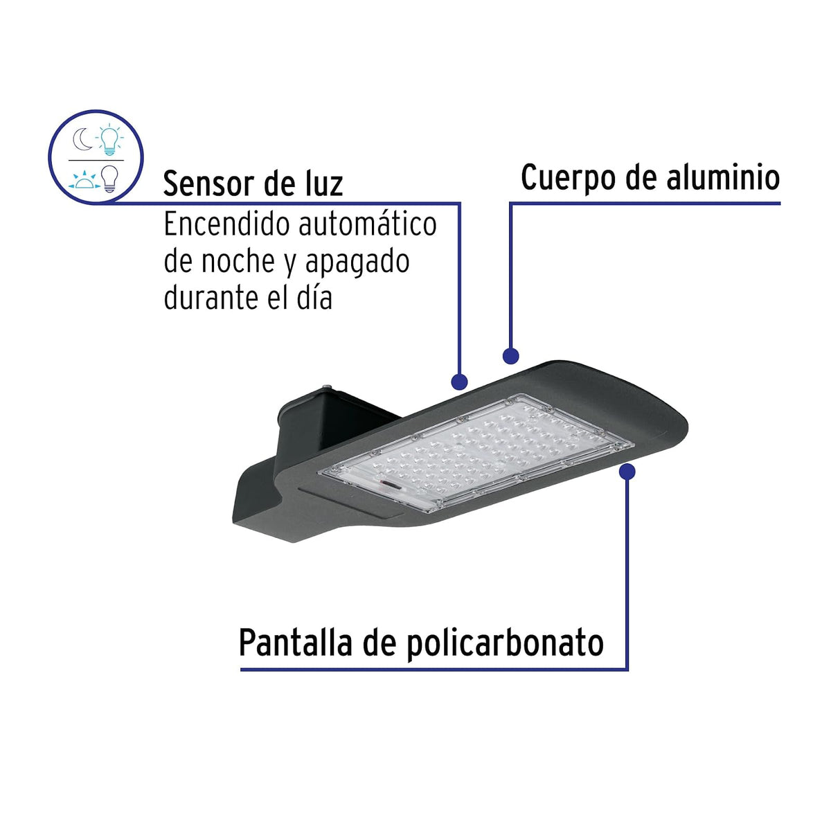 Volteck Lait SUB-851L, Luminario suburbano LED 60 W 6500 K, sensor de luz