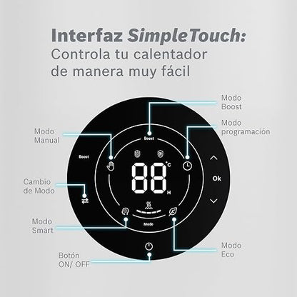 BOSCH, Calentador de agua de depósito Eléctrico, 127V, para 1 regadera, Display Digital SimpeTouch Bosch, 5 modos de uso, compatible con calentadores solares, Capacidad 35L, Modelo Smart Tank