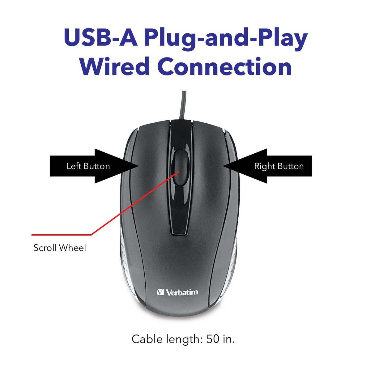 Verbatim Bravo Wired Notebook Optical Mouse, Black (98106)
