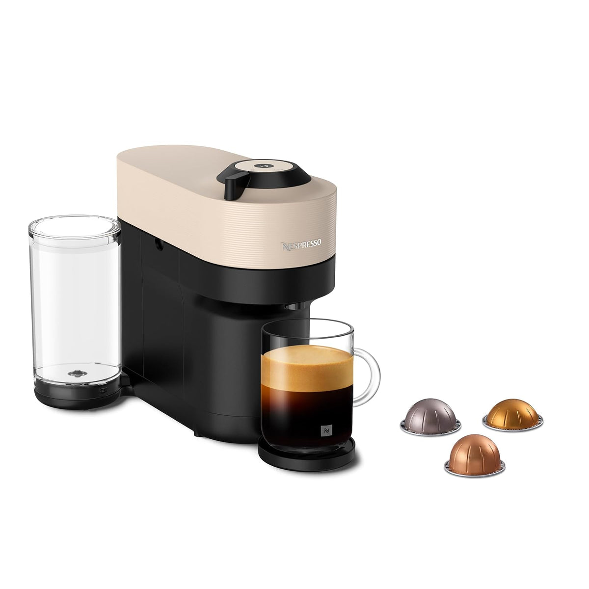 Nespresso Cafetera Vertuo Pop Negra con Espumador y 12 Cápsulas de Regalo - Vertuo Pop - Beige