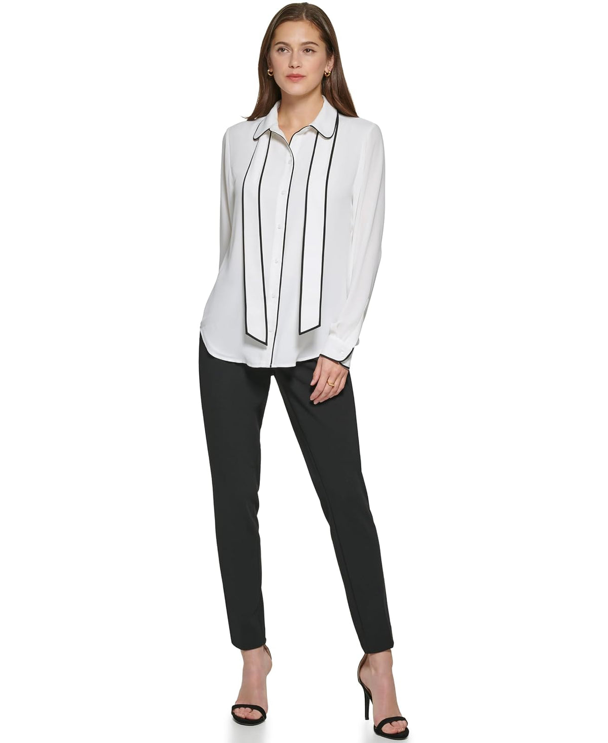 DKNY - Blusa de Manga Larga con Botones y Cuello Frontal para Mujer
