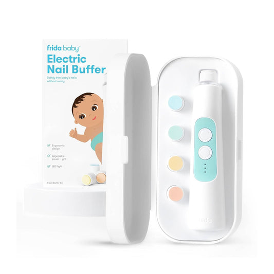 Frida Baby | Lima Eléctrica para Uñas | Cortaúñas para Recién Nacidos, Niños Pequeños y Grandes | 4 Almohadillas de Amortiguación | con Luz LED | Blanco