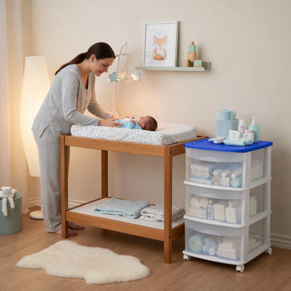 Italhome Cajonera FOX 3 de Plástico con Ruedas 3 Cajones Transparentes, Organizador Multiusos Móvil para Hogar y Oficina, Mueble Ligero Resistente, Color Azul