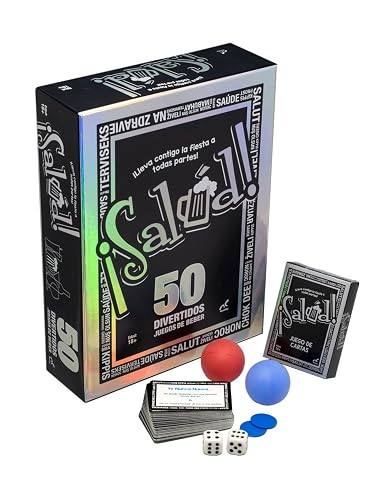 Novelty Corp - ¡Salud! 50 Juegos del Beber, Ideal para Fiestas y Reuniones, Juegos de Mesa para Adultos, Versatilidad y Diversión, Desde ''Yo Nunca'' Hasta Baraja de Póker