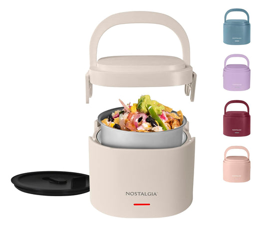 Nostalgia - Fiambrera térmica portátil – Calentador de alimentos de acero inoxidable de 2.5 tazas, cable desmontable, tapa a prueba de fugas, asa de transporte, portátil para trabajo y viajes, avena