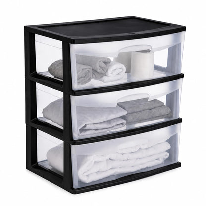 Italhome Cajonera RINO 3 de Plástico 3 Cajones Grandes Transparentes, Organizador Multiusos para Hogar y Oficina, Mueble Resistente, Color Negro