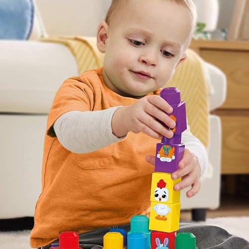 Mega Bloks, Tractor Animalitos Arma y Combina, con Bloques Grandes y Personajes de Granja, para niños de 1 año y Medio en adelante