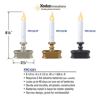 Xodus Innovations FPC1221P - Vela LED de policarbonato para ventana de atardecer a amanecer, con llama ámbar realista, peltre