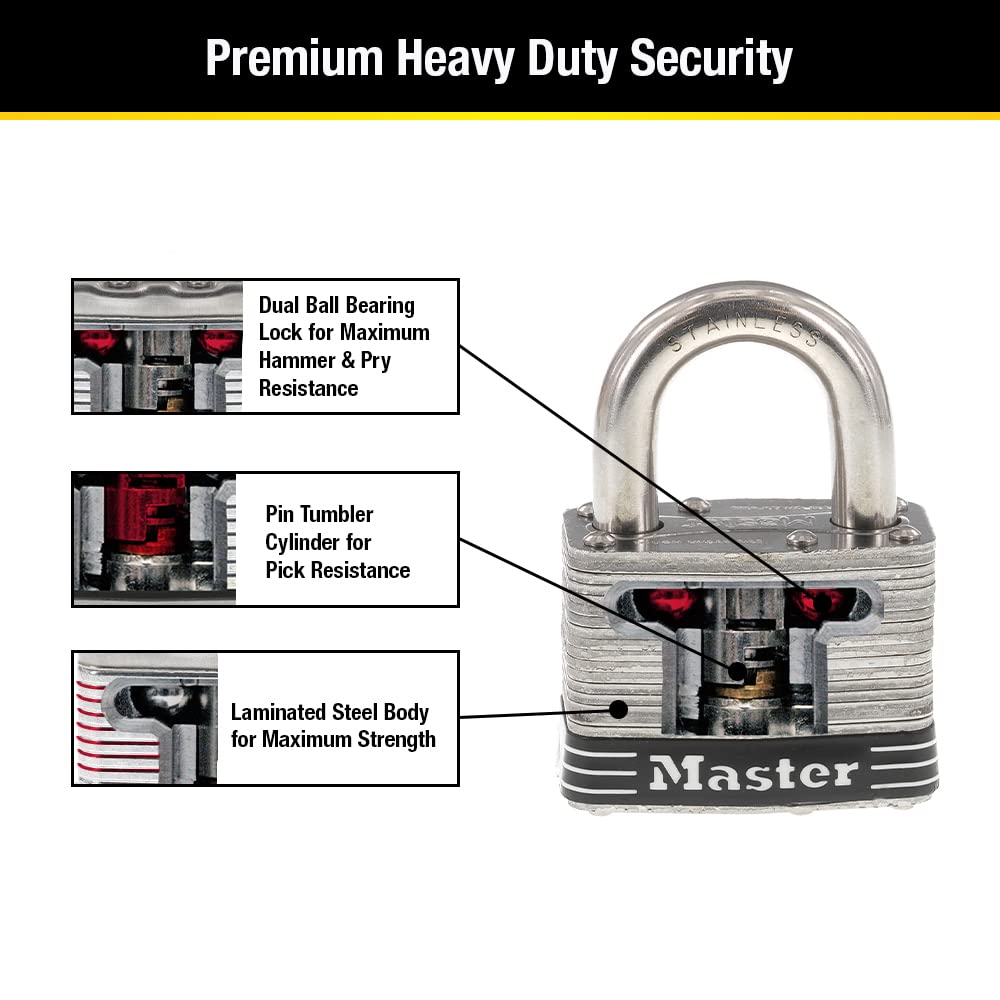 Master Lock 5SST - Candado de acero inoxidable con llave, 2 unidades
