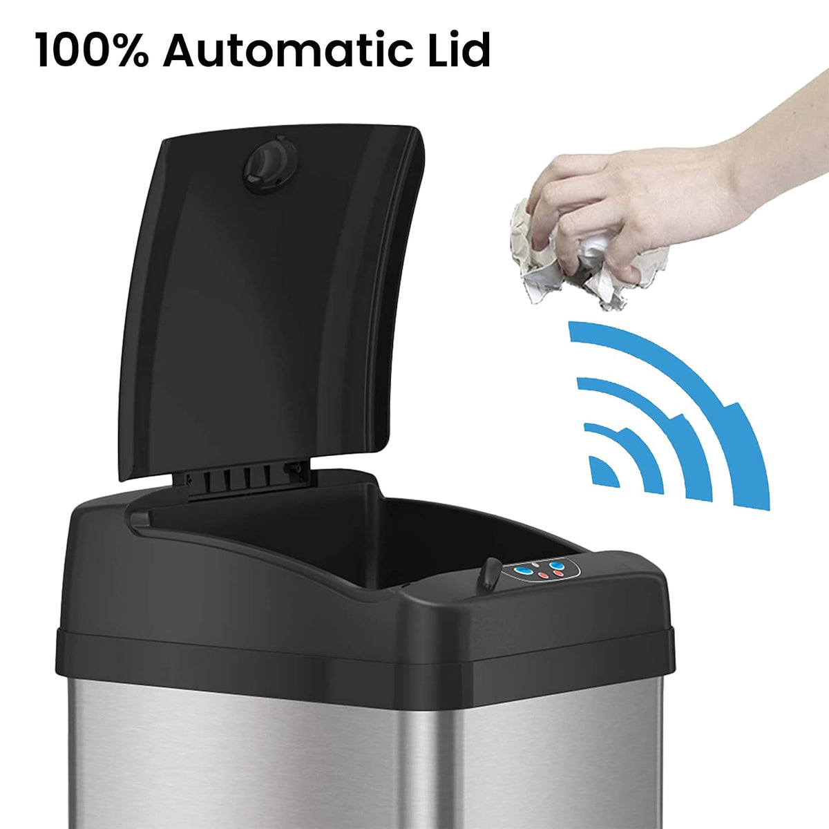 iTouchless cubeta de basura con sensor a prueba de mascotas de 13 galones con sistema de filtro de olor AbsorbX, cubeta de basura de cocina de acero inoxidable evita que los perros y gatos entren, batería (no incluida) o adaptador de CA (opcional)