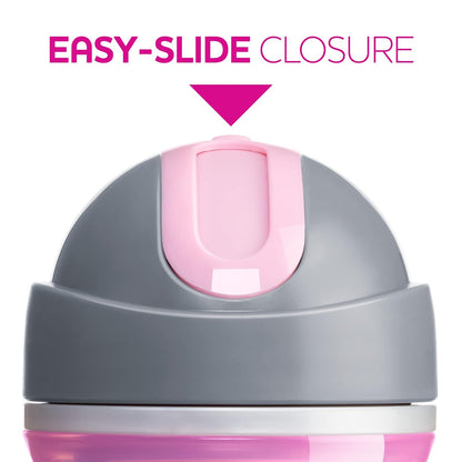 Chicco - Taza para beber con aislamiento de doble pared con popote de silicona y tapa sin derrames, apto para lavaplatos, fácil de sostener, ergonómica, color rosa y morado, 2 unidades más de 12 meses