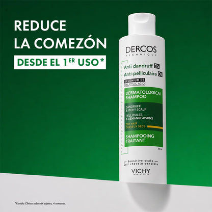Vichy Dercos Shampoo Dermatológico Anti-Caspa Cabello Normal a Seco 200ml | Elimina 100% de Caspa Visible y su Reaparición, Reduce Comezón desde 1er Uso, con Ácido Salicílico y Selenio DS