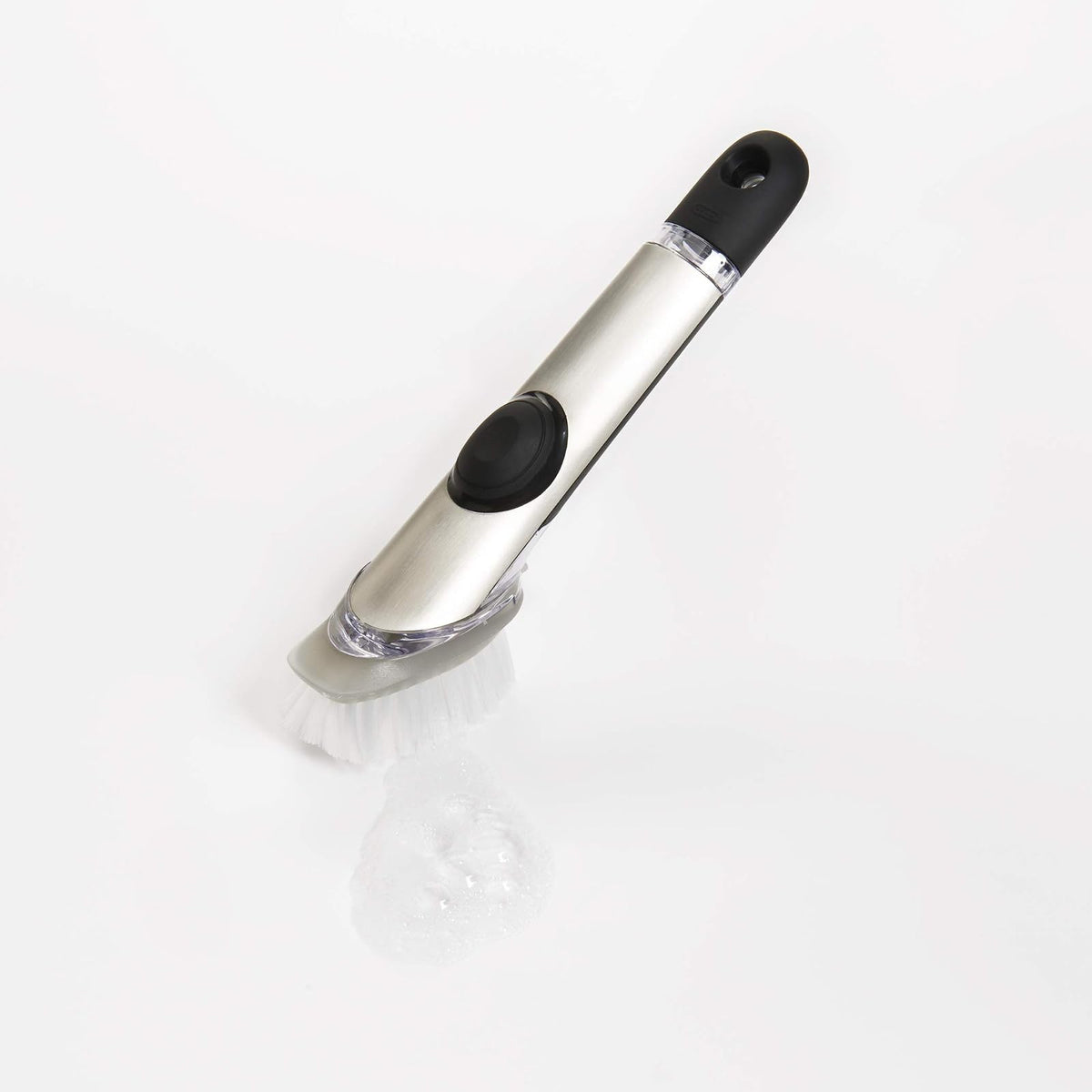 OXO SteeL Soap Dispensing Dish Brush | OXO - cepillo para polvo dispensador de jabón de acero, cepillo para polvo para platos con mango para sartenes, fregadero