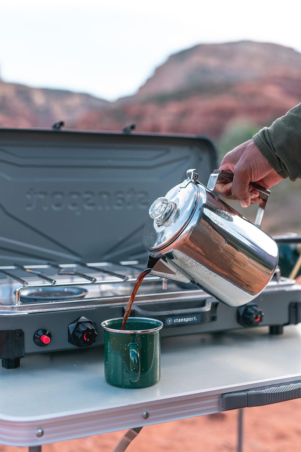 StanSport - Cafetera percolater de acero inoxidable para 9 tazas