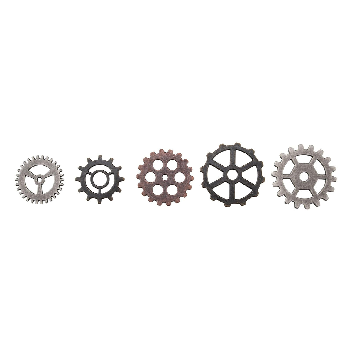 Tim Holtz Idea-ology Engranajes de Marcha Adornos, Paquete de 5, Paquete de 5 Engranajes, Antique Nickel, Brass & Copper, 1, 1