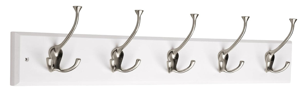 Franklin Brass FBLDFT5-BSE-R - Riel de 5 tri-ganchos anchos en negro y níquel satinado, Transicional, 27 inch rail with 5 Flared Hooks, blanco, satén, niquel, (Flat White and Satin Nickel)