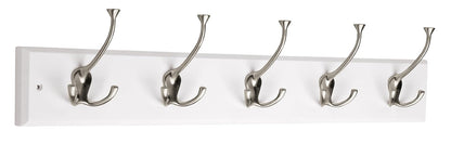 Franklin Brass FBLDFT5-BSE-R - Riel de 5 tri-ganchos anchos en negro y níquel satinado, Transicional, 27 inch rail with 5 Flared Hooks, blanco, satén, niquel, (Flat White and Satin Nickel)