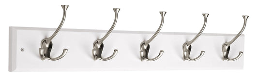 Franklin Brass FBLDFT5-BSE-R - Riel de 5 tri-ganchos anchos en negro y níquel satinado, Transicional, 27 inch rail with 5 Flared Hooks, blanco, satén, niquel, (Flat White and Satin Nickel)