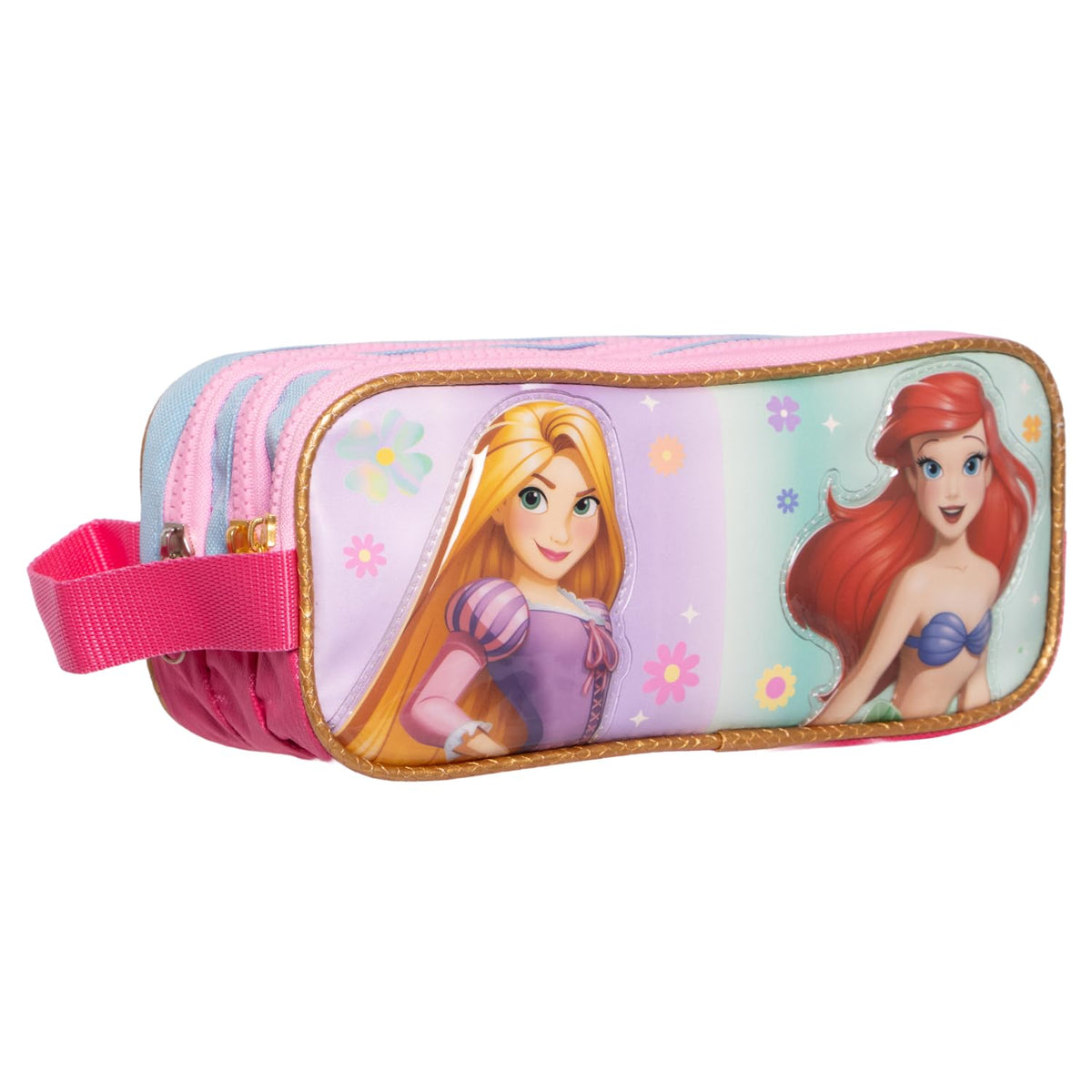 Ruz Lapicera Triple Infantil | Princesas Disney | 100% Poliéster | Medidas 23 x 10 x 8 cm | Estuche Escolar para niñas con Tres Compartimentos y Práctico Cierre de Cremallera para Útiles