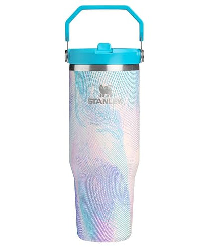 STANLEY IceFlow 2.0 - Vaso de popote, 30 onzas, pluma de vidrio marino | Mango fácil de transportar, tapa giratoria y popote abatible | Botella de agua resistente a fugas | Acero inoxidable aislado