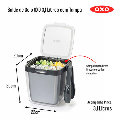OXO 11169200 Juego Hielera, Charola, Pinzas, 3 Piezas, 3 litros, Multicolor