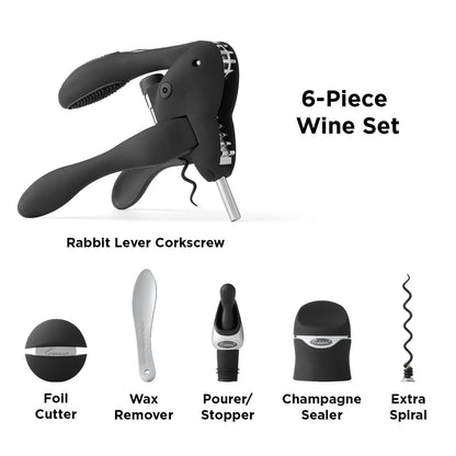 Metrokane Rabbit 6-Piece Wine Tool Kit, Black