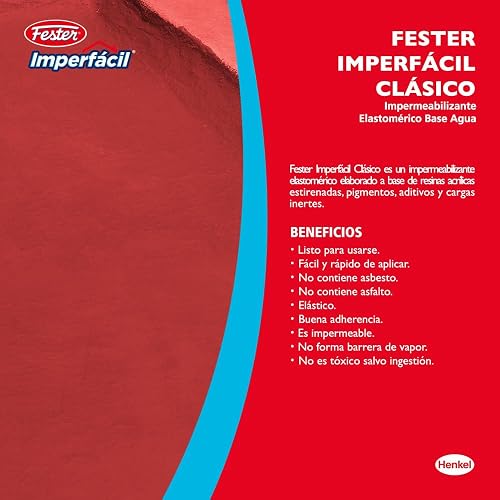 Fester Imperfácil Clasico, Impermeabilizante Acrílico con Base Agua, Durabilidad de 5 Años, Fácil de Aplicar, Color Rojo, 4 Litros