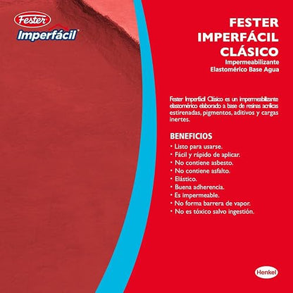 Fester Imperfácil Clasico, Impermeabilizante Acrílico con Base Agua, Durabilidad de 5 Años, Fácil de Aplicar, Color Rojo, 4 Litros