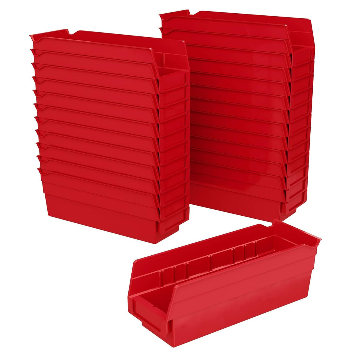 Akro-Mils 30120 12-Inch by 4-Inch by 4-Inch Plastic Nesting Shelf Bin Box, Red, Case of 24 - Rojo