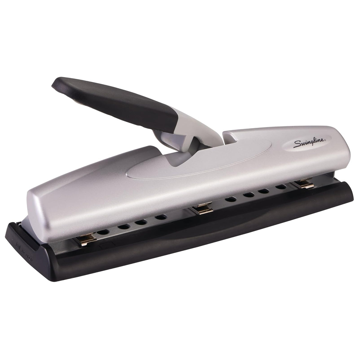 Swingline Perforadora de computadora, capacidad de perforación de 12 hojas, 2-3 agujeros, ajustable, LightTouch, negro/plateado (74026)