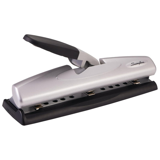 Swingline Perforadora de computadora, capacidad de perforación de 12 hojas, 2-3 agujeros, ajustable, LightTouch, negro/plateado (74026)