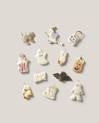 Lenox 819670 - Juego de Adornos de 12 Piezas | Diseños de frankenstein pintados a mano, fantasma, bruja, momia y búho | acento de decoración de Halloween y otoño | 2