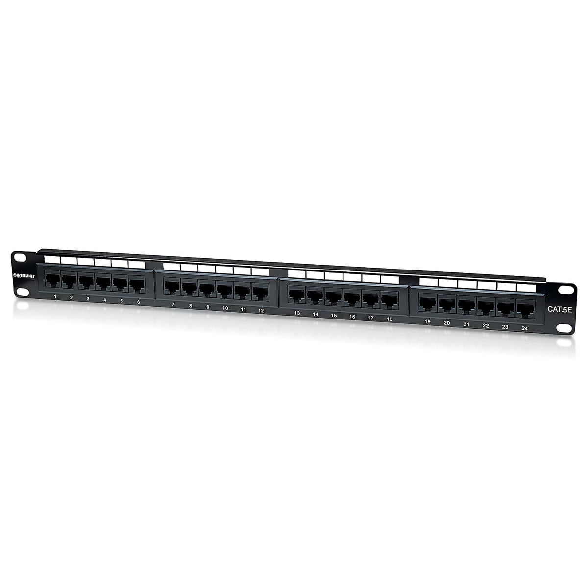 Intellinet 513555 Panel de Parcheo Cat5e – 24 Puertos RJ45, UTP, 1U, Compatible con 110/Krone, para Cableado de Red Ethernet y Rack de 19”