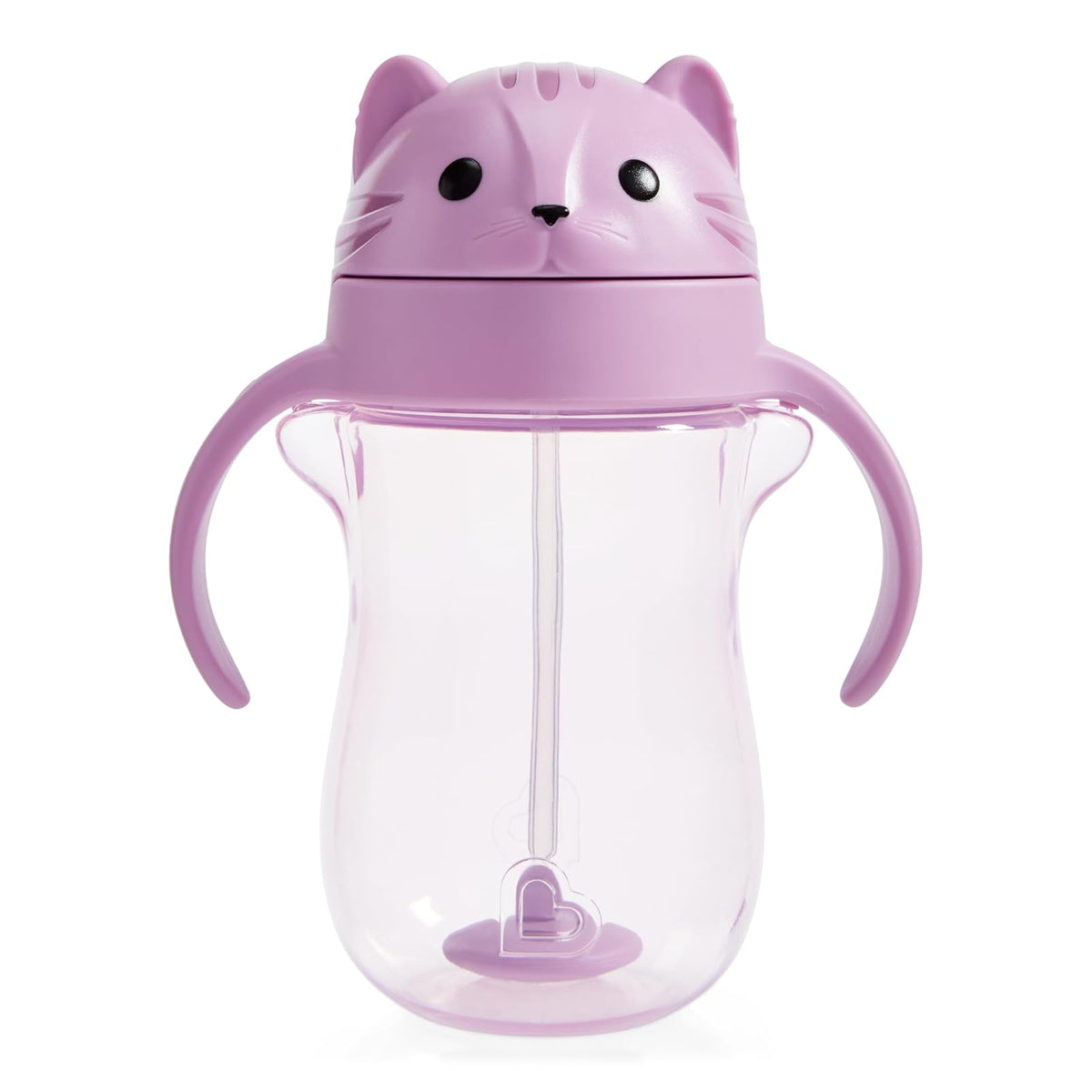 Munchkin Any Angle - Taza de entrenamiento con popote con peso a prueba de derrames, tazas de transición para niños pequeños y bebés, tecnología Click Lock y divertido diseño de gato, 10 onzas, morado
