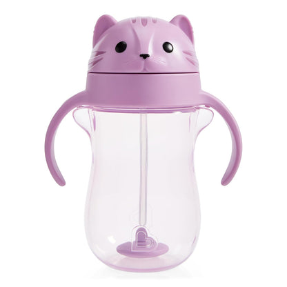 Munchkin Any Angle - Taza de entrenamiento con popote con peso a prueba de derrames, tazas de transición para niños pequeños y bebés, tecnología Click Lock y divertido diseño de gato, 10 onzas, morado