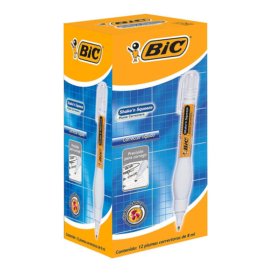 BIC Pluma Correctora Shake´n Squeeze Ideal para Detalles Máxima Cobertura Fácil de Aplicar con Punta de Acero 12 Piezas