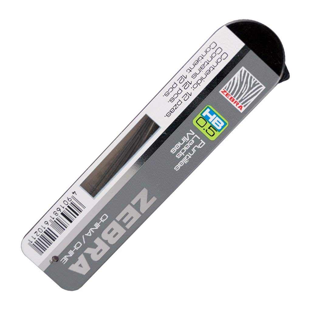 Zebra Puntillas HB De Grafito Para Portaminas Punto Fino (0.5 mm) Caja 12 Tubos Con 12 Minas.